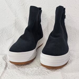 Keds Chelsea platform high top sneakers black suede pull on elastic panel retro